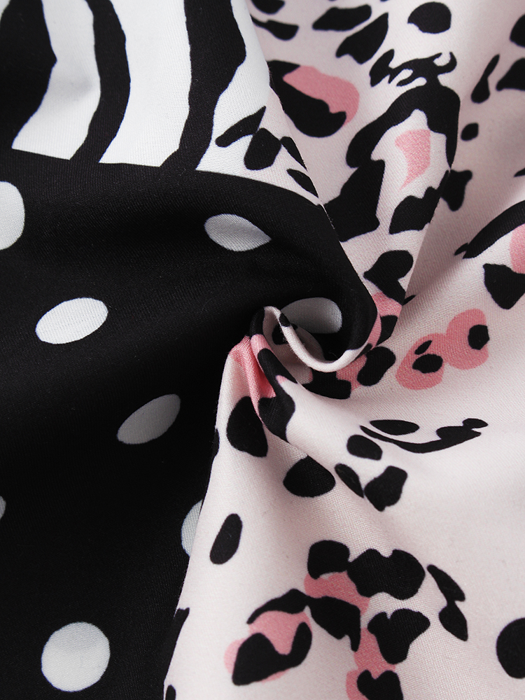 Men Zebra Leopard Dot Mixed Print Short Sleeve Patchwork Holiday Shirts