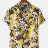 Mens Tropical Floral Print Chest Pocket Short Sleeve Hawaii Holiday Shirts