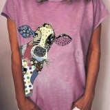 Women Casual Animal Print Crew Neck Short Sleeve T-shirts