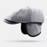 Men Dual-use Felt Plus Velvet Thick Keep Warm Outdoor Ear Protection Octagonal Hat Forward Hat Beret Hat