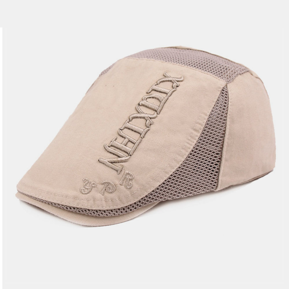 Men Embroidery Casual Berathable Mesh Hat Short Brim Visor Go Out Forward Hat Beret Hat Flat Hat