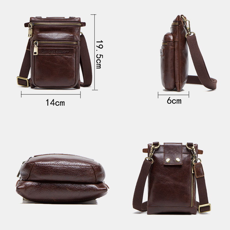 Men Genuine Leather Retro Casual Outdoor Multi-carry Phone Bag Crossbody Bag Waist Bag For 5.8 Inch Phone