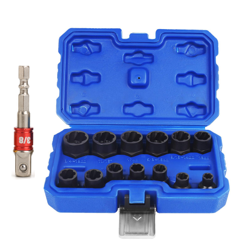14pcs Impact Damaged Bolt Nut Remover Extractor Socket Tool Set with Socket Nut Adapter Bolt Nut Screw Removal Socket Wrench