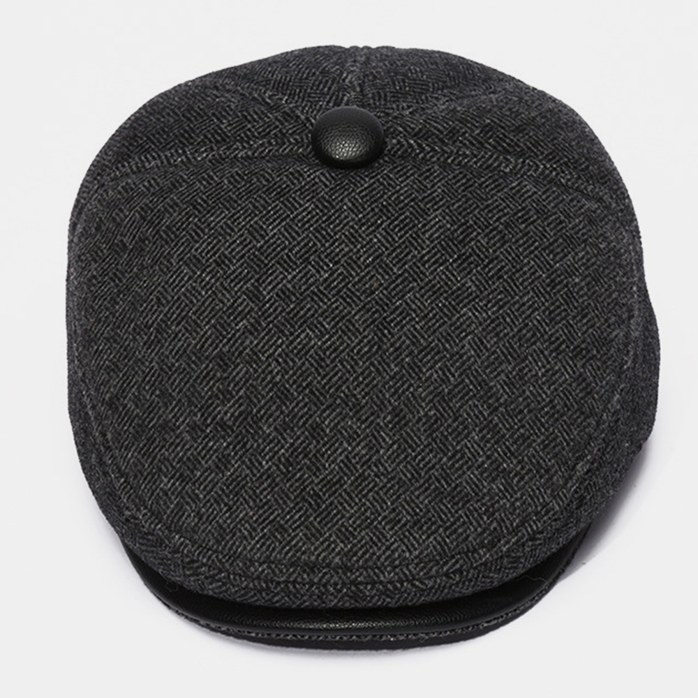 Men Woolen Felt Plus Velvet Thicken Ear Protection Keep Warm Casual Forward Hat Beret Hat