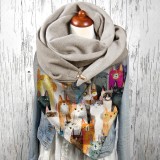 Women Colorful Multi Cartoon Cute Cats Pattern Soft Personality Neck Protection Keep Warm Scarf