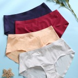 1Pcs Women Ice Silk Seamless Pure Color Cotton Cozy Breathable Mid Waist Panties – Multi Color