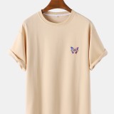 Mens Butterfly Printed Cotton Breathable Round Neck Casual Short Sleeve T-Shirts