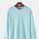 Mens Cotton Solid Color Patchwork Round Neck Pullover Long Sleeve Sweatshirts