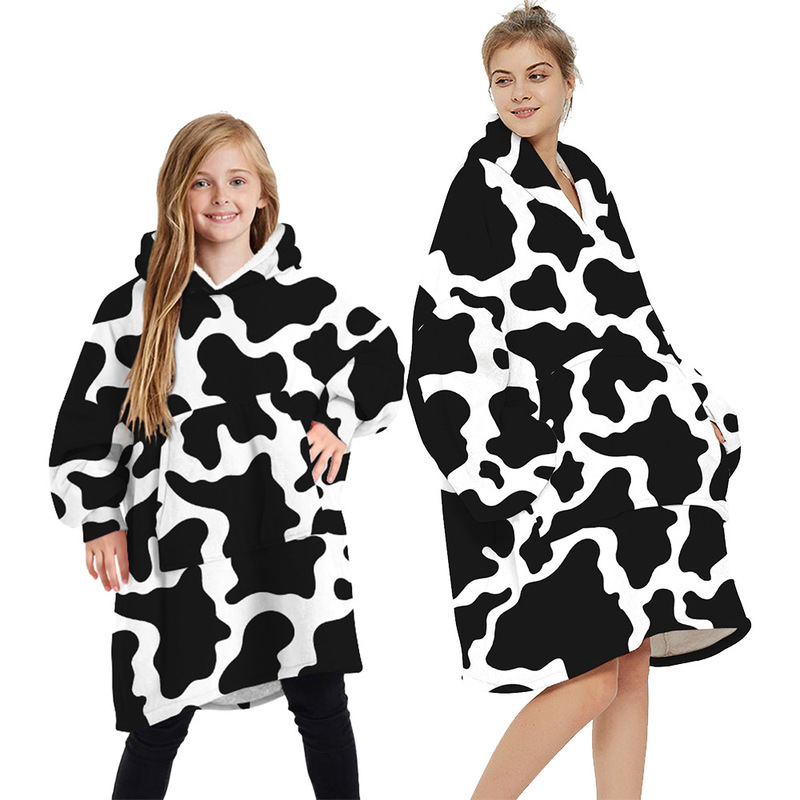Winter Warm Hoodie Blanket Double-sided Wearable Fleece Plush Sweatshirt Kids Bathrobe Sofa Cozy Blanket