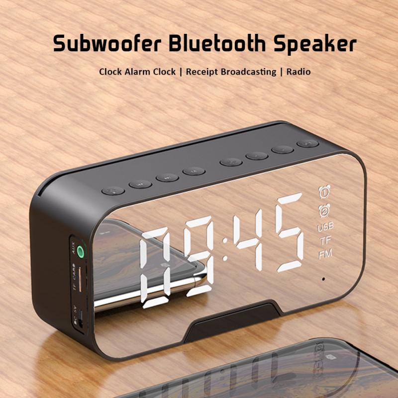 2020 New Wireless bluetooth Clock Speaker Radio LED Mirror Alarm Clock Subwoofer Music Player Snooze Desktop Clock Wireless Speaker with FM Radio