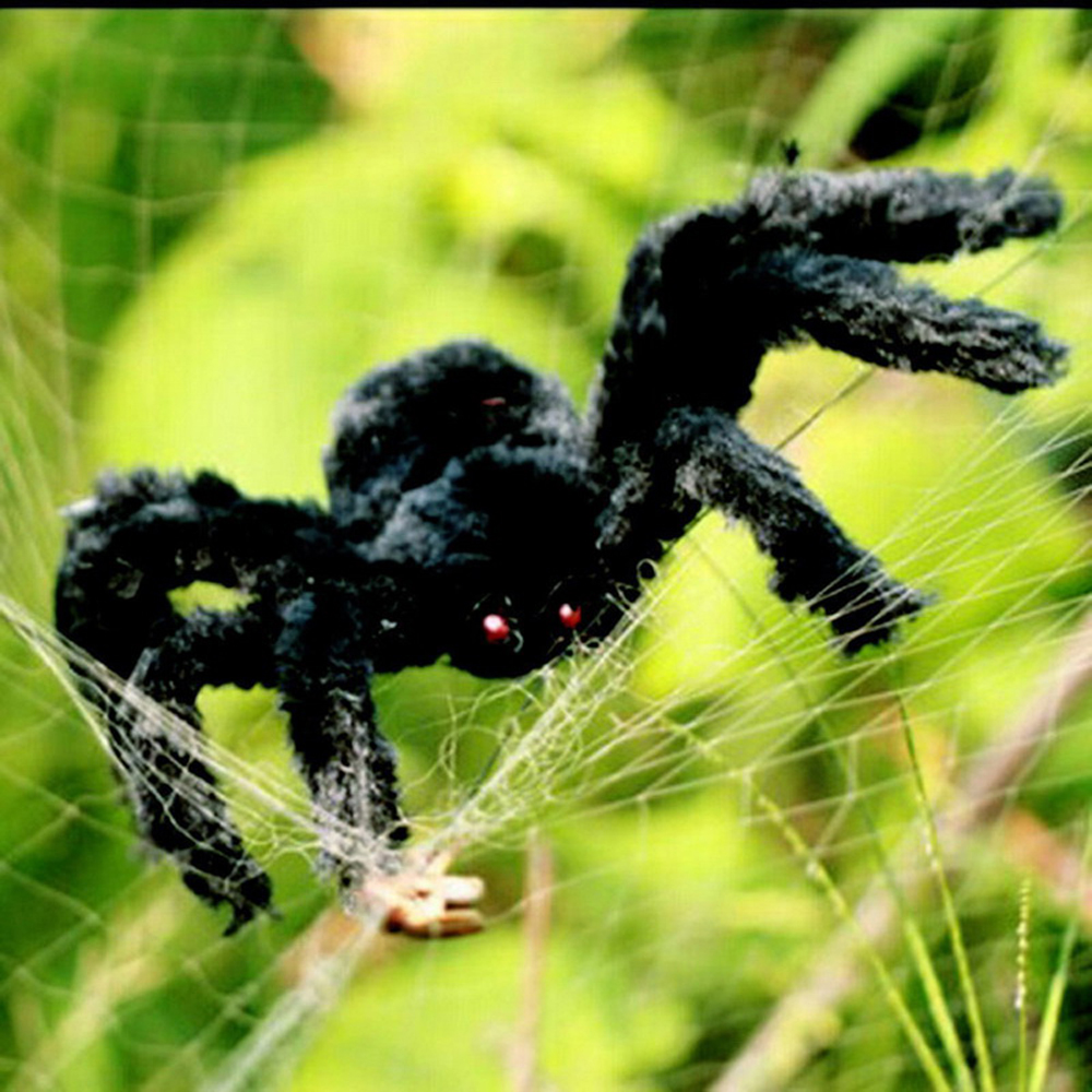 Halloween Black Plush Giant Spider Realistic Hairy Spider Haunted House Prop Halloween Party Scary Decoration