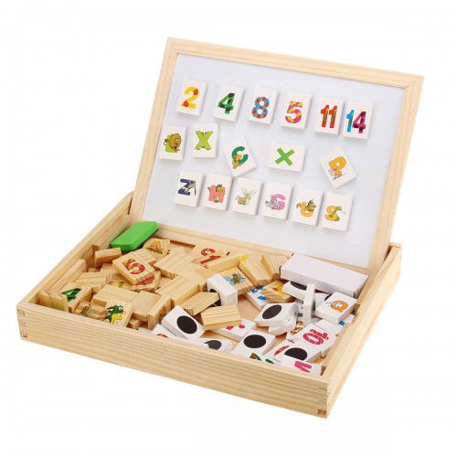 Wooden Magnetic Puzzle Kids Multifunctional Educational Learning Box Double-sided Drawing Board Educational Puzzle Toys Gifts