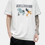 Mens Cotton World Map Letter Print Crew Neck Casual Short Sleeve T-Shirts