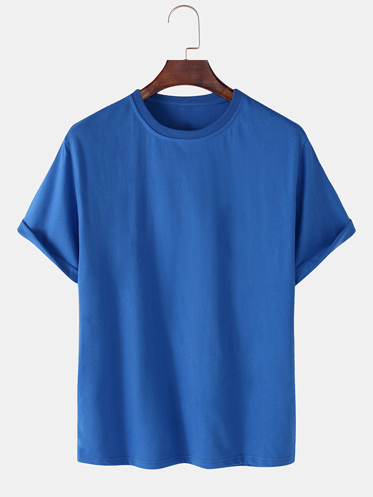 Breathable Solid Color Round Neck Short Sleeve Cotton T-Shirts