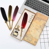 Retro Feather Dip Pen Set with 3 Nib Quill Stainless Steel Calligraphy Fountain Pen Business Gift Box Office Supplies