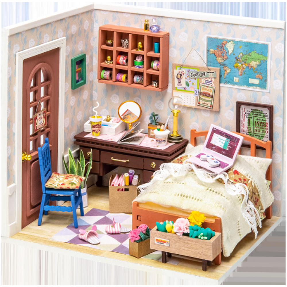 Robotime DGM08 DIY Doll House Handmade Wooden Assembly Model Anne Bedroom Theme Doll House With Furniture