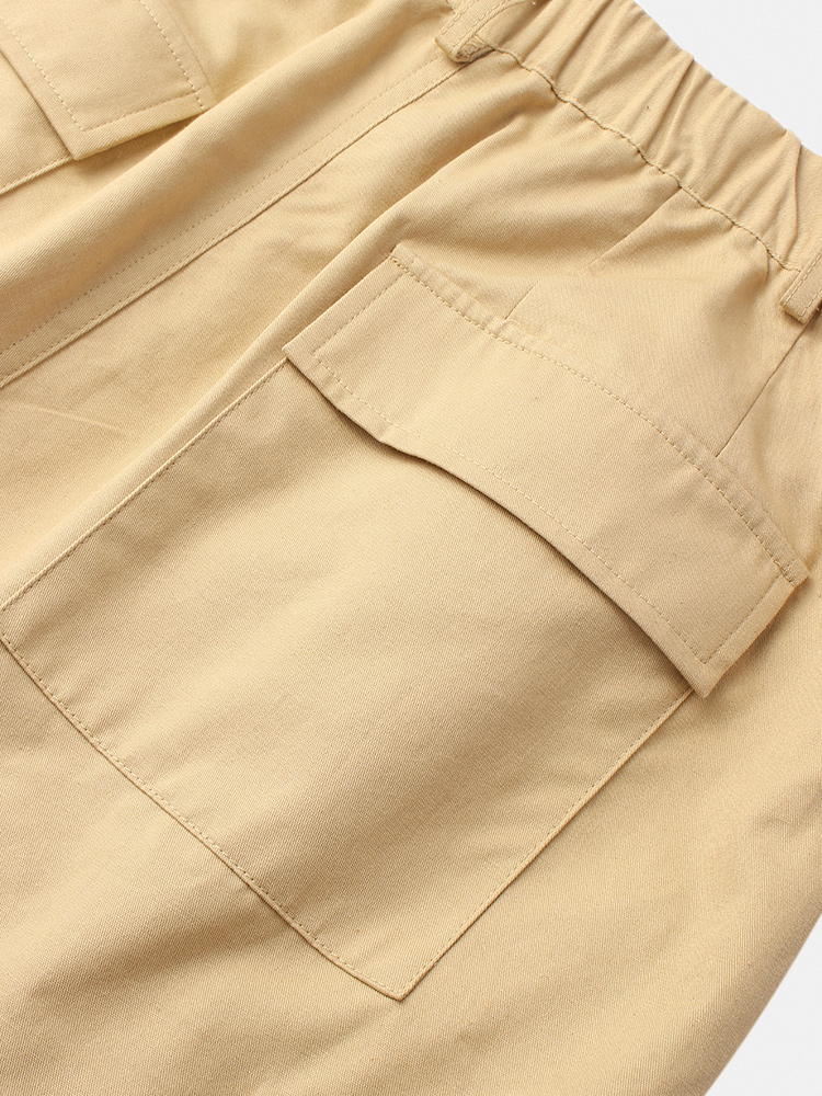 Mens 100% Cotton Solid Color Multi-Pocket Cargo Jogger Pants