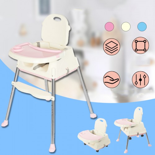 KUDOSALE 3 in 1 Adjustable Baby High Chair Table Convertible Play Seat Booster Toddler Feeding with Tray Wheel