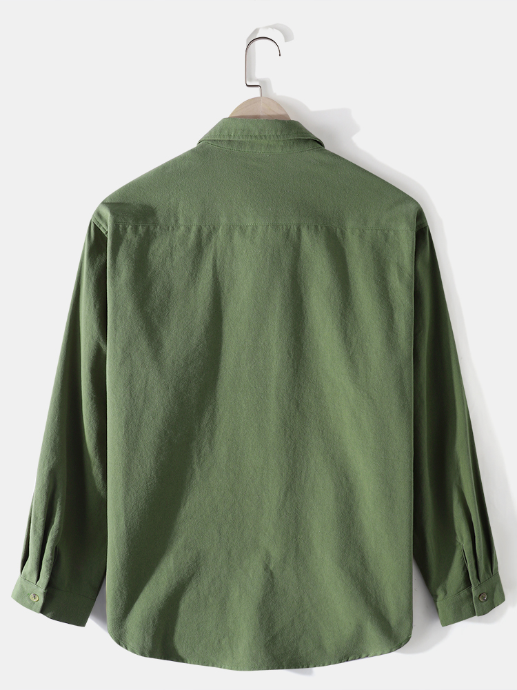 Mens 100% Cotton Plain Casual Long Sleeve Shirts With Flap Pocket