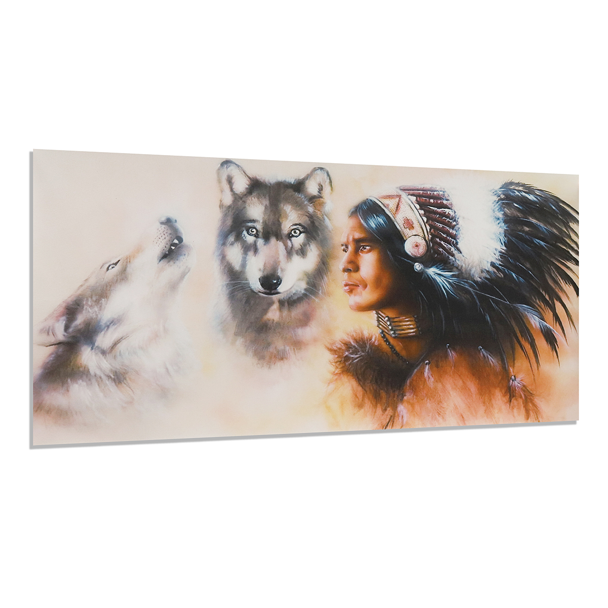 1 Piece Canvas Print Painting Indian Man Wolf Wall Decorative Art Picture Frameless Wall Hanging Home Office Decoration