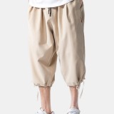 Mens Plain Solid Color Casual Calf-Length Drawstring Pants