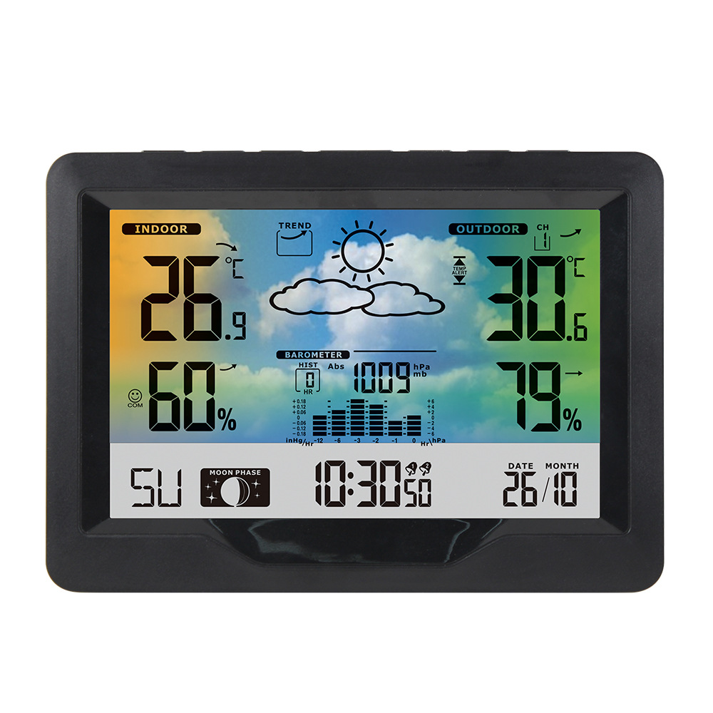 FanJu Indoor Outdoor Wireless Weather Station Thermometer Hygrometer Forecast Air Pressure Time Display Digital Watch Alarm Clock Wireless Sensor Barometer