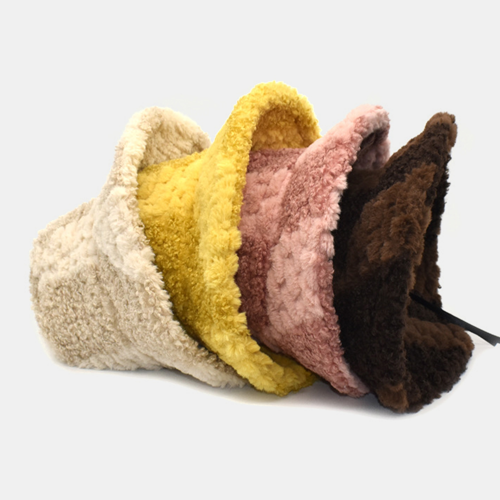 Unisex Lamb Fur Contrast Color Casual Warm Couple Hat Bucket Hat