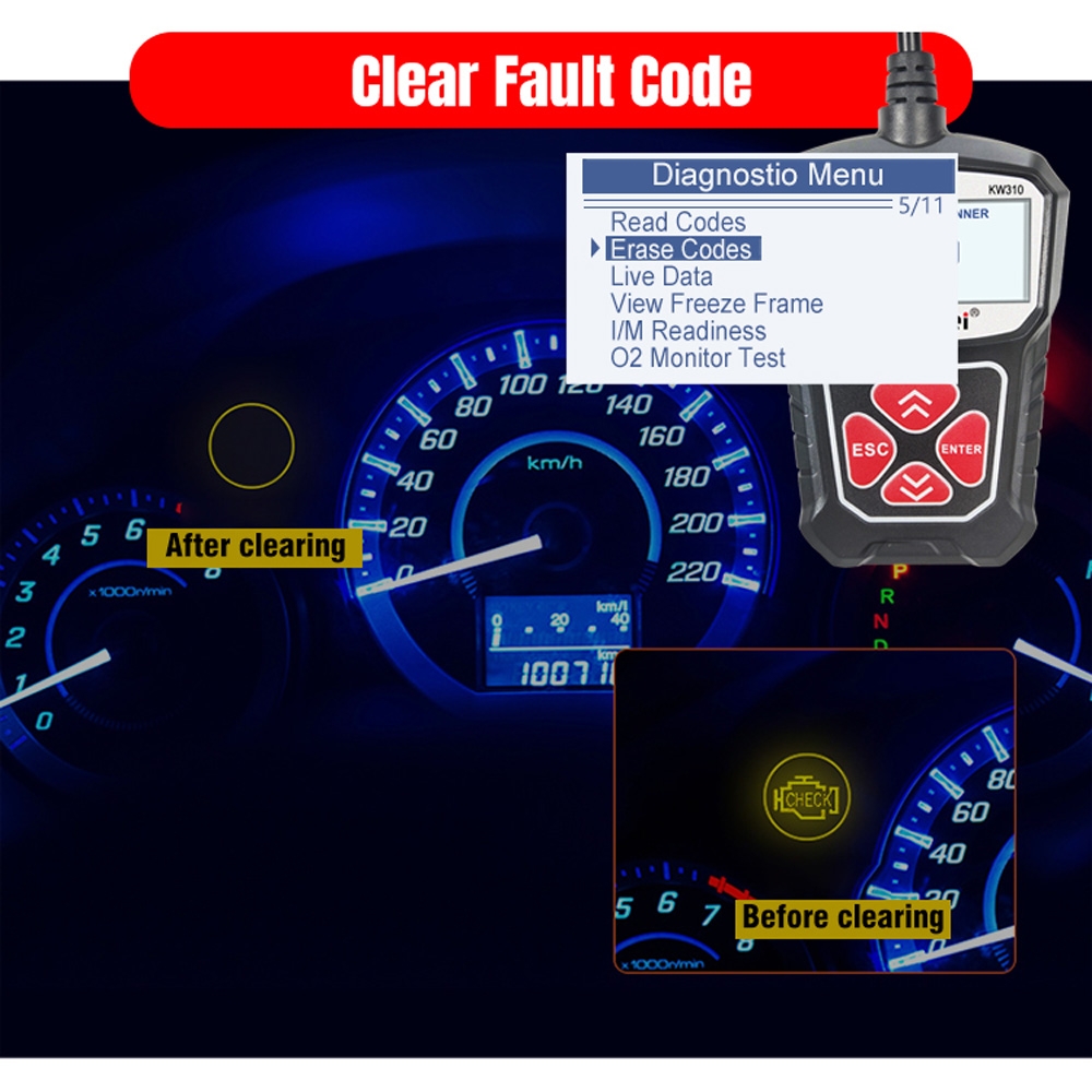 KONNWEI KW310 OBD Car Fault Detector Code Reader ELM327 OBD2 Scanner Diagnostic Tool (Black)