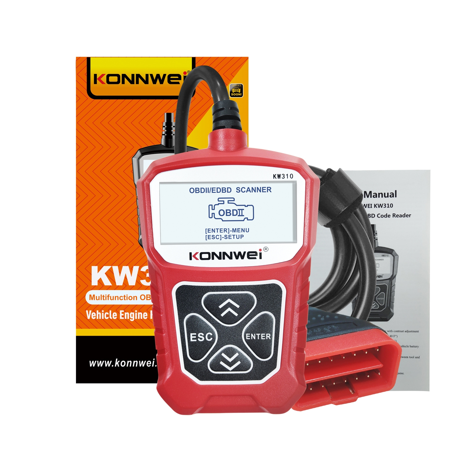 KONNWEI KW310 OBD Car Fault Detector Code Reader ELM327 OBD2 Scanner Diagnostic Tool (Red)