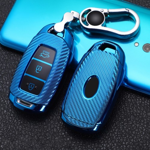 For Hyundai IX35 Smart 3-button Car TPU Key Protective Cover Key Case with Key Ring (Blue)