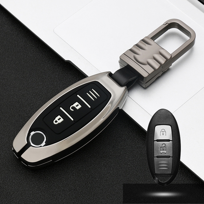 Car Luminous All-inclusive Zinc Alloy Key Protective Case Key Shell for Nissan A Style Smart 2-button (Gun Metal)