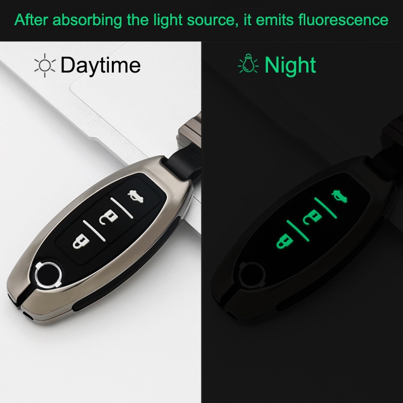 Car Luminous All-inclusive Zinc Alloy Key Protective Case Key Shell for Nissan C Style Smart 3-button (Silver)