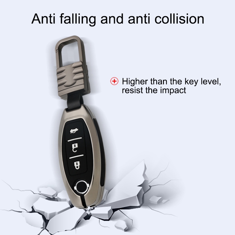 Car Luminous All-inclusive Zinc Alloy Key Protective Case Key Shell for Nissan C Style Smart 3-button (Silver)