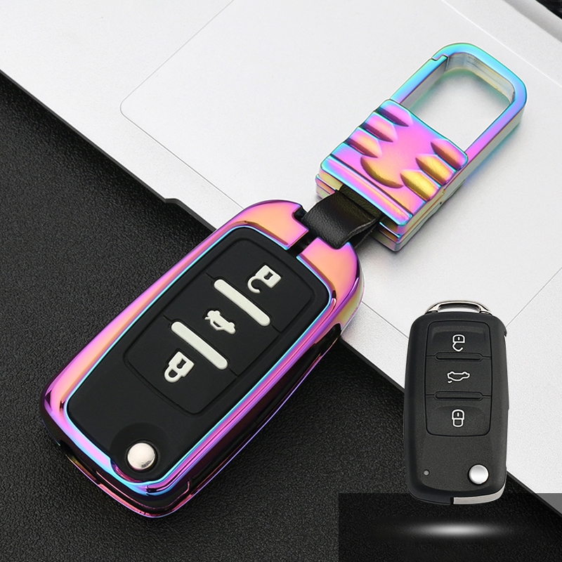 Car Luminous All-inclusive Zinc Alloy Key Protective Case Key Shell for Volkswagen A Style Folding 3-button (Colour)