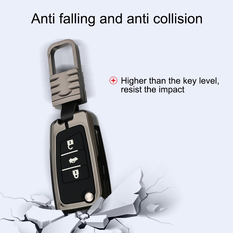 Car Luminous All-inclusive Zinc Alloy Key Protective Case Key Shell for Volkswagen A Style Folding 3-button (Gun Metal)