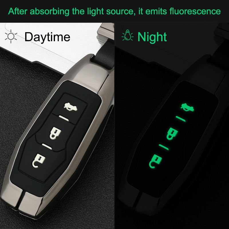 Car Luminous All-inclusive Zinc Alloy Key Protective Case Key Shell for Ford C Style Smart 3-button (Silver)