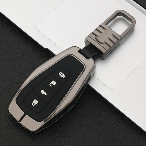 Car Luminous All-inclusive Zinc Alloy Key Protective Case Key Shell for Geely C Style Smart 4-button (Gun Metal)