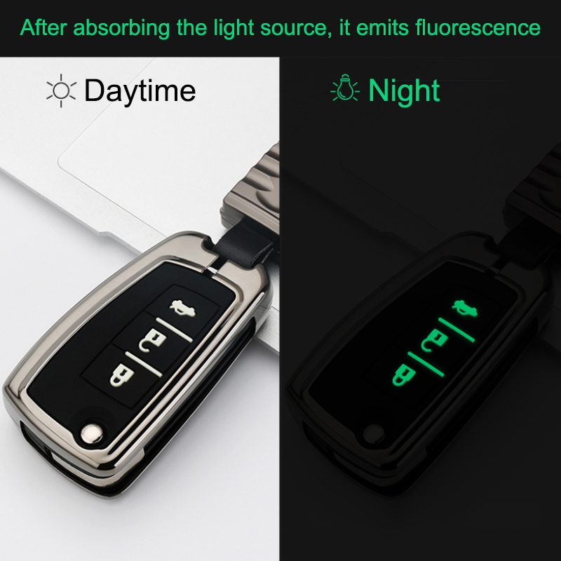 Car Luminous All-inclusive Zinc Alloy Key Protective Case Key Shell for Nissan F Style Folding 3-button (Silver)