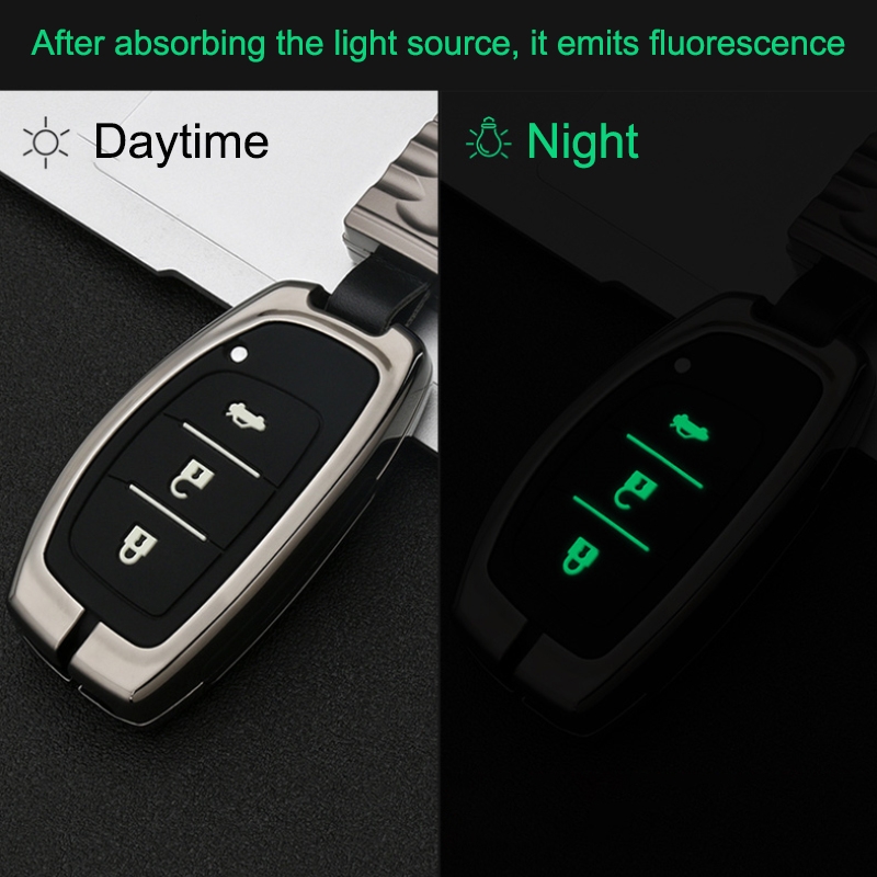 Car Luminous All-inclusive Zinc Alloy Key Protective Case Key Shell for Hyundai C Style Folding 3-button (Gun Metal)