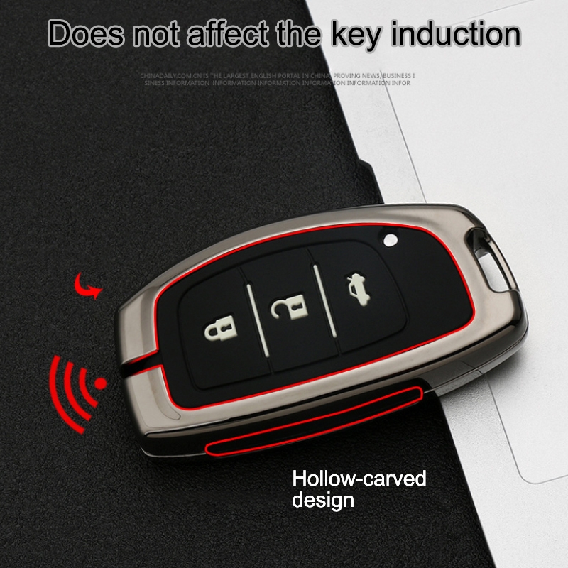 Car Luminous All-inclusive Zinc Alloy Key Protective Case Key Shell for Hyundai I Style Smart 3-button (Gun Metal)