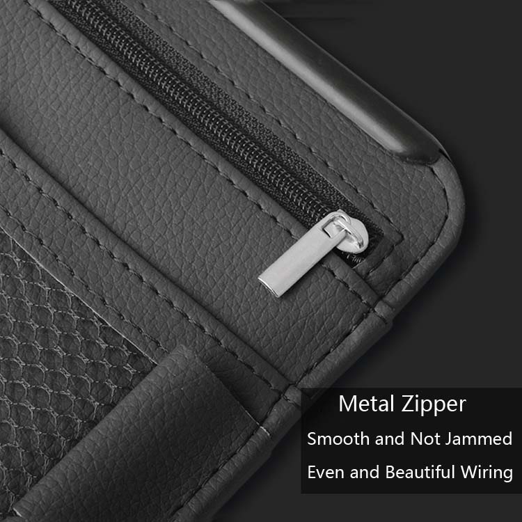 Car Sun Block Glasses Case Document Holder Car Plastic Frame Zipper Type Multi-Function Card Bag Storage Bag (Beige)