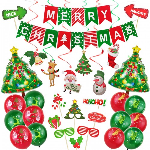 53Pcs Christmas Decorations Set Santa Claus Snowman Bells Tree Decorations Photo Props Christmas Party Supplies