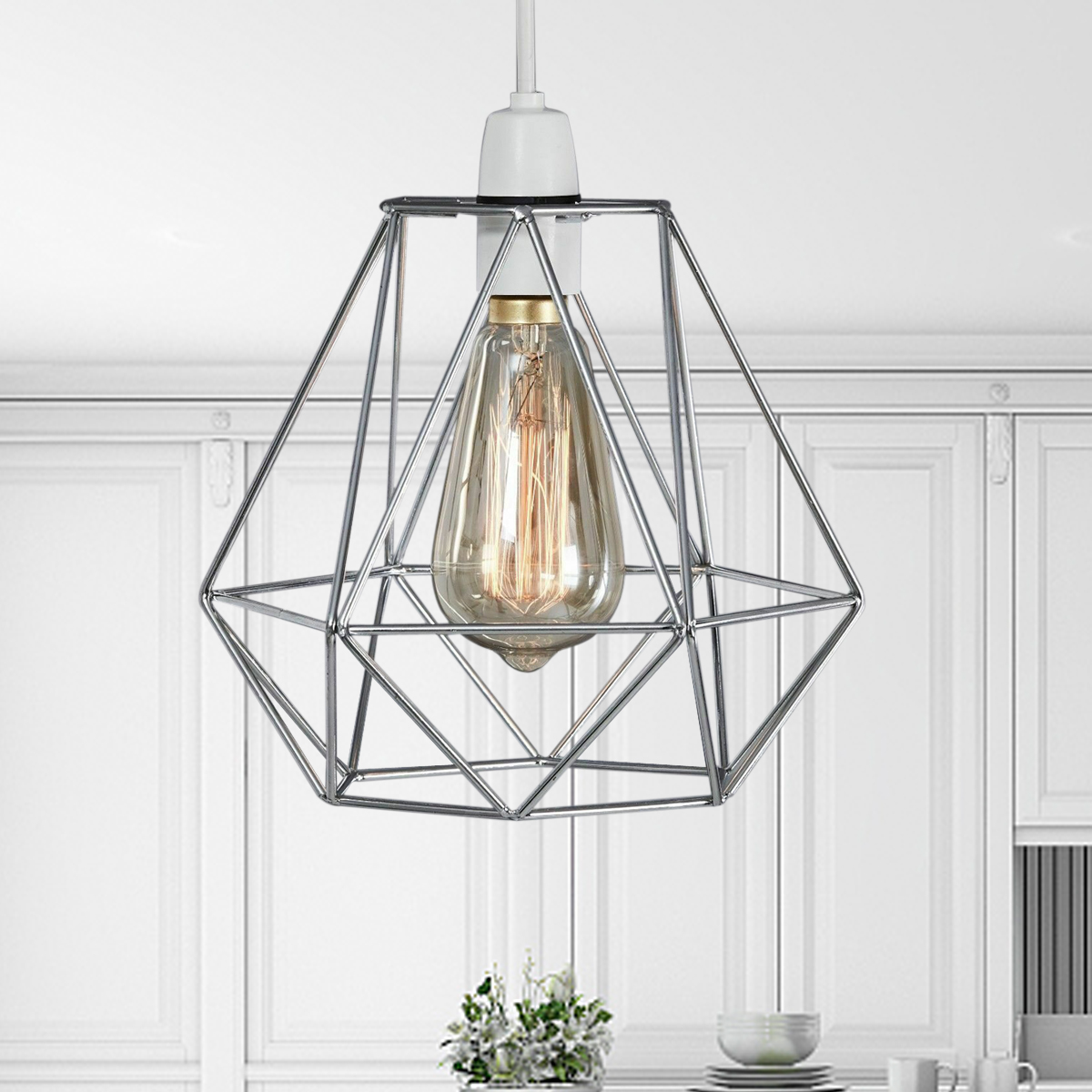 Geometric Wire Ceiling Pendant Light /Lamp Shade Metal Cage Kitchen Dining 