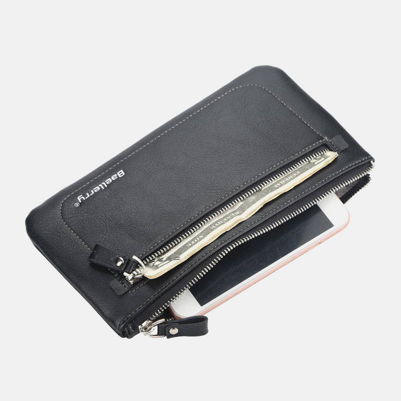Baellerry Men Faux Leather Business Multifunction Multi-slot 6.3 Inch Phone Bag Long Wallet Clutch Wallet