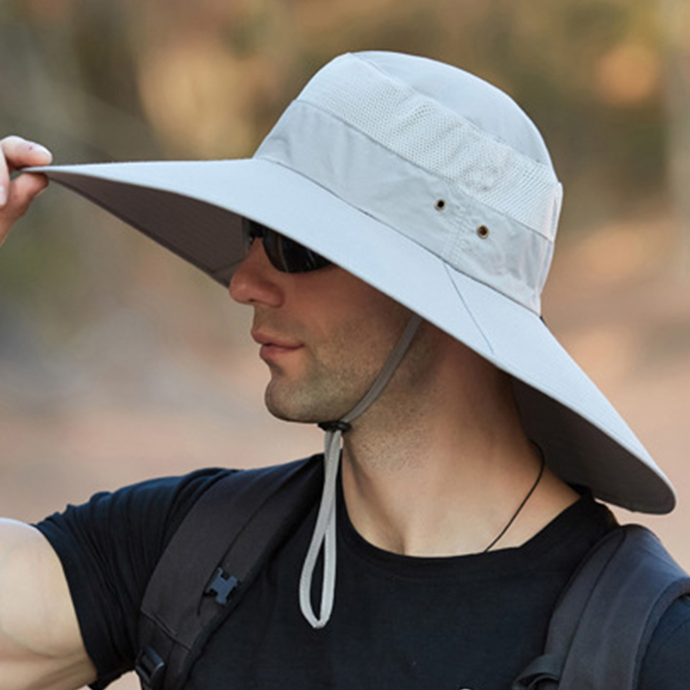 Mens Bucket Hat Waterproof Mesh Breathable Sunshade Cap Oversized Brim With String For Outdoor Fishing Hat Climbing