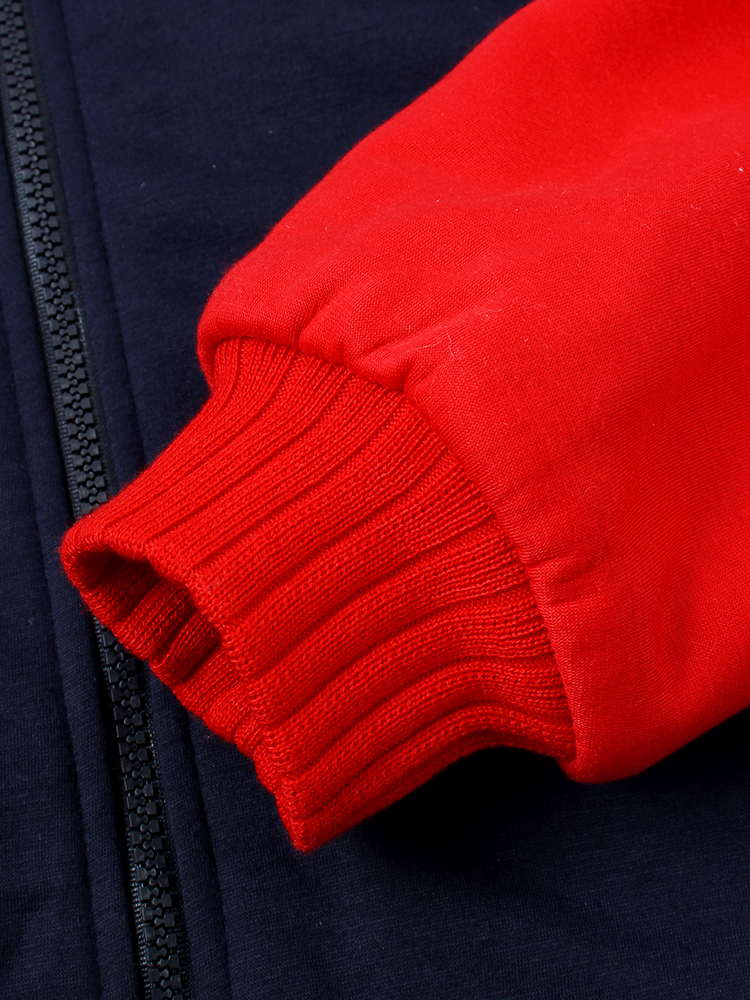 Mens Thicken Colorblock Patchwork Plus Velvet Zipper Winter Hooded Jacket