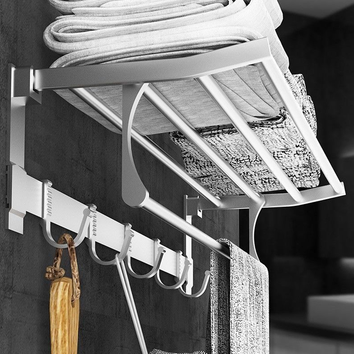 Foldable Towel Rack 60CM Bath Supplies for Bathroom-Black/Silver