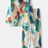 Mens Multi Color Tie-Dye Home Revere Collar Long Sleeve Pajama Set