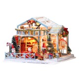 IIECREATE 2020 New Christmas K-058 Christmas Snowy Night DIY Assembled Cabin with Doll Three-piece Set With Dust Cover