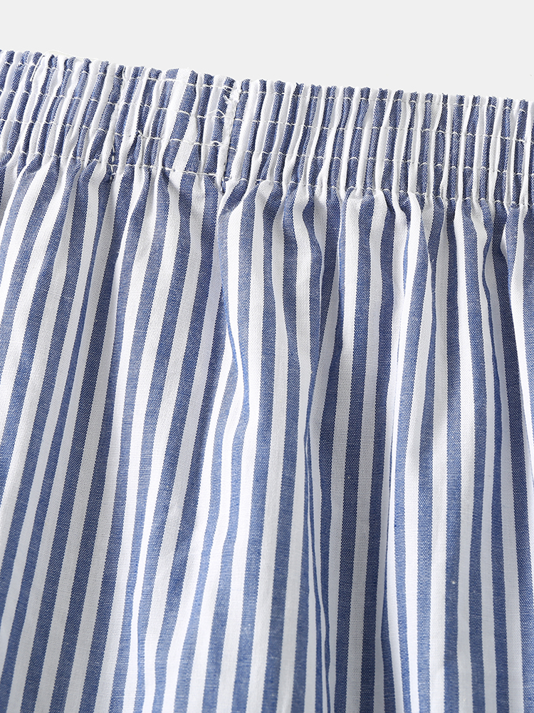 Mens 100% Cotton Striped Thin Loose Breathable Button Fly Home Boxers Shorts